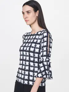 AND Women Black & White Printed Top