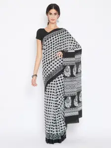 Kalakari India Black & White Pure Cotton Printed Sustainable Saree
