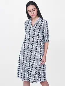AND Women Black & White Printed A-Line Dress