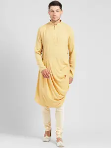 KISAH Men Yellow & Off-White Solid Kurta with Churidar