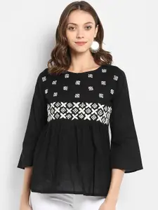 Bhama Couture Women Black Embellished A-Line Pure Cotton Top