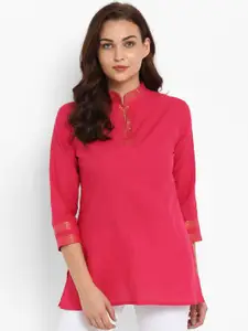 Bhama Couture Women Pink Solid Mangalgiri Cotton Handloom  A-Line Top