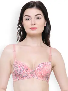 Friskers Pink Printed Underwired Heavily Padded Push-Up Bra O-691-10-40C