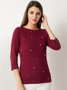 Miss Chase Women Maroon Solid Pure Cotton Top