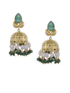 Silvermerc Designs Gold-Toned & Green Dome Shaped Jhumkas