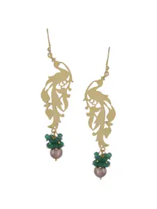 Silvermerc Designs Gold-Toned & Green Peacock Shaped Drop Earrings