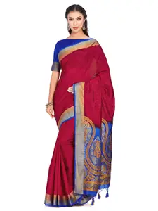 MIMOSA Maroon Art Silk Woven Design Kanjeevaram Saree