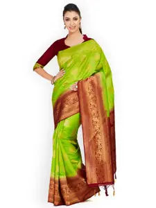 MIMOSA Green & Brown Art Silk Woven Design Kanjeevaram Saree