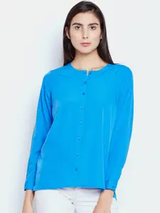 Oxolloxo Women Blue Regular Fit Solid Casual Shirt