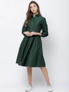 Tokyo Talkies Women Green Solid Shirt Dress