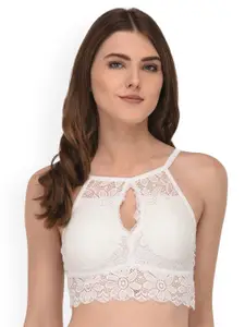 Quttos White Lace Non-Wired Lightly Padded Bralette Bra QT_SB_LAC_CUT_WHT