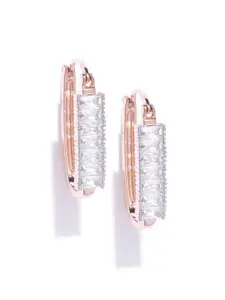 DHRUVI Rose Gold-Plated Stone-Studded Contemporary Hoop Earrings