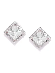 DHRUVI Rose Gold-Plated CZ Stone-Studded Diamond Shaped Studs