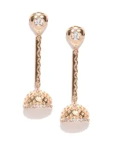 DHRUVI Rose Gold-Plated CZ Studded Dome Shaped Drop Earrings
