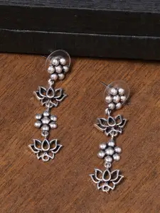 Voylla Silver-Plated Floral Drop Oxidised Earrings