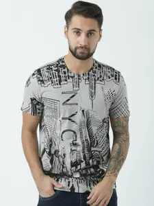 Huetrap Men Grey Printed Round Neck T-shirt