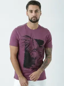 Huetrap Men Mauve Printed Round Neck T-shirt
