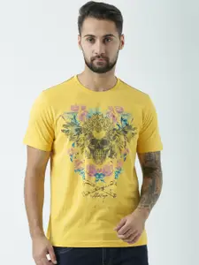 Huetrap Men Yellow Printed Round Neck T-shirt