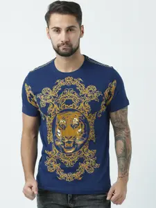 Huetrap Men Blue Printed Round Neck T-shirt
