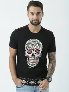 Huetrap Men Black Printed Round Neck T-shirt