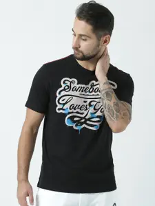 Huetrap Men Black Printed Round Neck T-shirt
