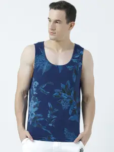 Huetrap Men Navy Blue Printed Scoop Neck T-shirt