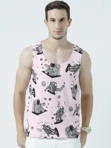 Huetrap Men Pink Printed Scoop Neck Sleeveless T-shirt