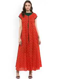 MBE Women Red & Green Checked A-Line Kurta
