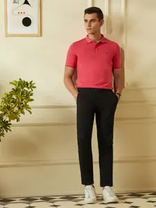 Van Heusen Sport Men Fuchsia Solid Polo Collar Pure Cotton T-shirt