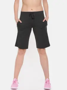 Enamor Women Mid-Rise Stretch Cotton City Shorts with Zipper Pockets