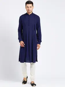 KISAH Men Navy Blue Solid A-Line Kurta