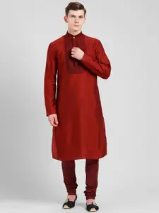 KISAH Men Red Colourblocked A-Line Kurta