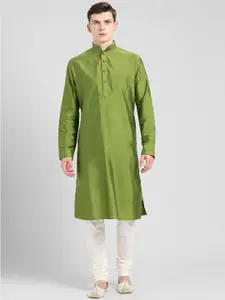 KISAH Men Olive Green Solid Straight Kurta