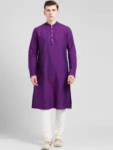 KISAH Men Purple Solid A-Line Kurta