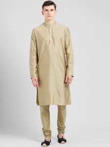 KISAH Men Taupe Solid Banarasi Straight Kurta