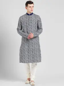 KISAH Men Blue Printed A-Line Kurta