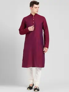 KISAH Men Magenta Solid  Banarasi Straight Kurta