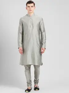KISAH Men Grey Melange Solid Banarasi Straight Kurta