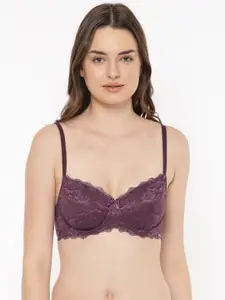 Amante Purple Lace Underwired Non Padded Everyday Bra
