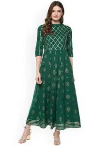 Idalia Green & Gold-Toned Ethnic Motifs Ethnic Maxi Dress