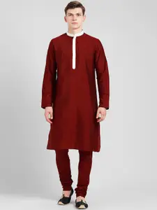 KISAH Men Maroon Solid Kurta with Churidar