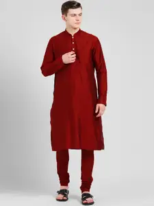KISAH Men Maroon Solid Kurta with Churidar