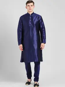 KISAH Men Navy Blue Solid Kurta with Churidar
