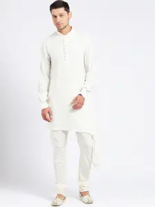 KISAH Men Off-White Solid Kurta with Churidar