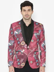 Wintage Men Multicoloured Printed Tailored Fit Single-Breasted Tuxedo Party Blazer