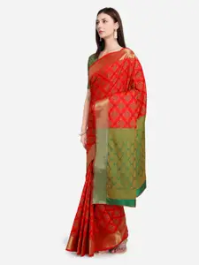 Saree mall Red & Green Woven Design Kanjeevaram Saree