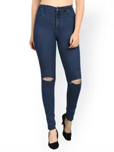 Kotty Women Blue Skinny Fit High-Rise Slash Knee Stretchable Jeans