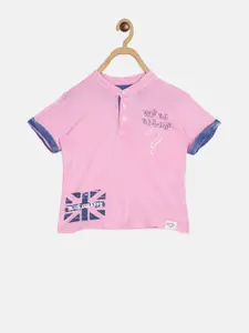 Blue Giraffe Boys Pink Printed Henley Neck T-shirt