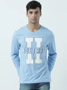 Huetrap Men Blue Printed V-Neck T-shirt