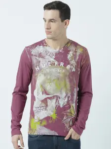 Huetrap Men Purple Printed V-Neck T-shirt
